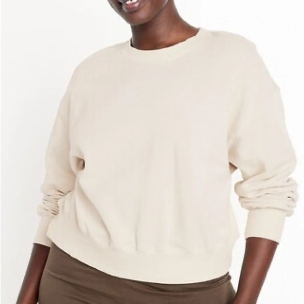 NWT Small Cream Bone Old Navy SoComfy Drop-Shoulder Crewneck Sweatshirt Comfy - Picture 2 of 13